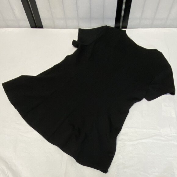 H by Halston Short Sleeve Princess Seam Faux Wrap Tulip Front Knit Top Black S - Picture 10 of 12